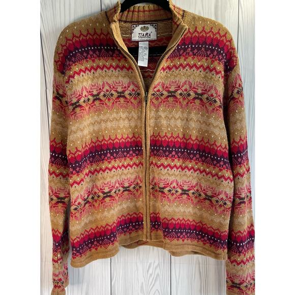VTG Tiara International Full Zip Cardigan Sweater Patterned Autumn XL - Picture 1 of 6